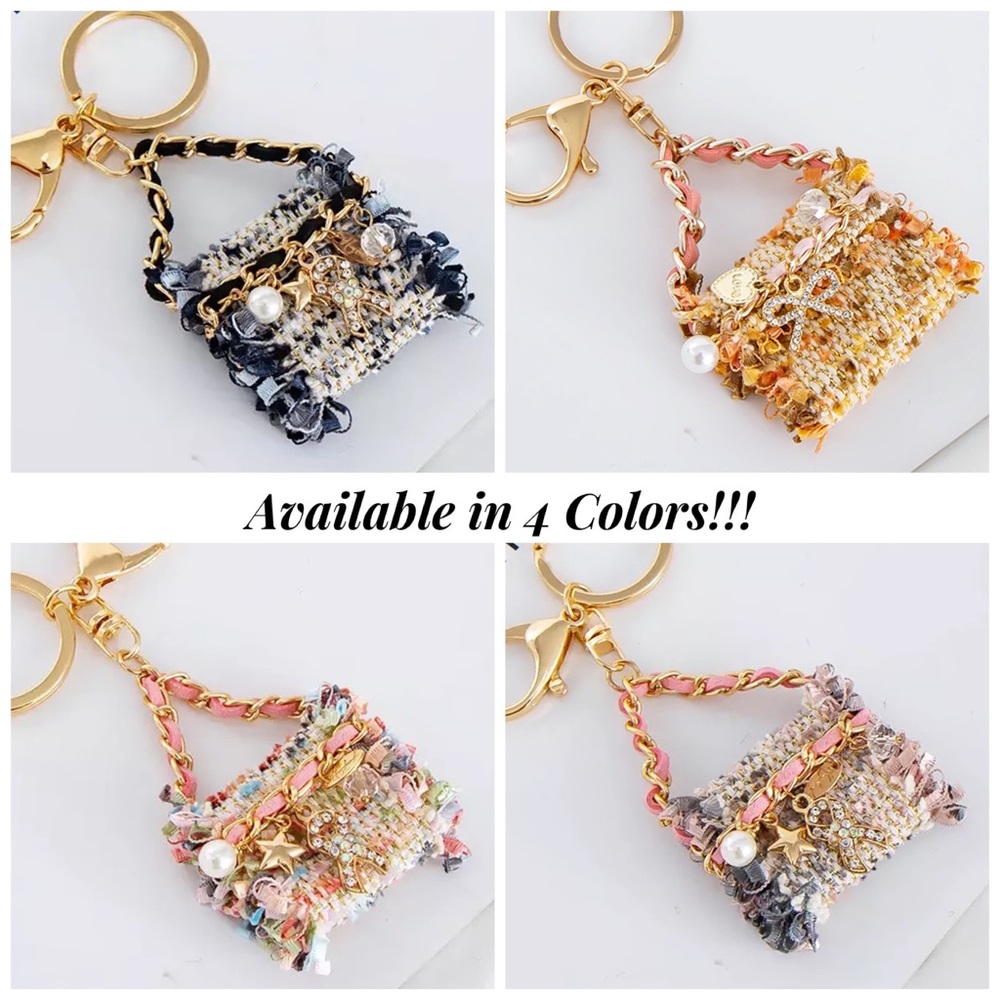 Blue and Black Textured Fabric Handbag Keychain Charm - Picture 15 of 16